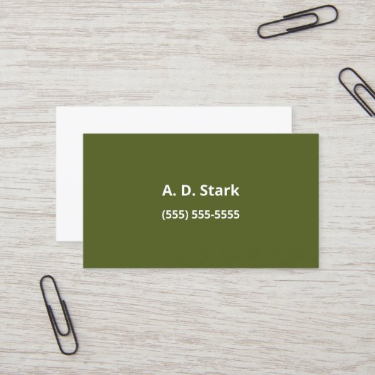Olive Green Minimalistisch Business Cards Visitenkarte (Vorderseite/Rückseite Beispiel)