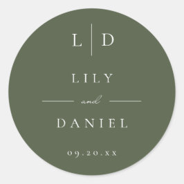 Olive Green Minimalistisch Monogram Gastgeschenk H Runder Aufkleber