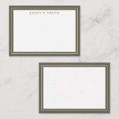Olive Green Minimalistisch Monogram Line Border Mitteilungskarte (Vorne/Hinten)