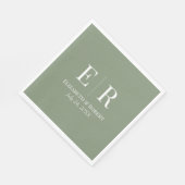 Olive Green Minimalistisch Monogram Wedding Serviette (Ecke)