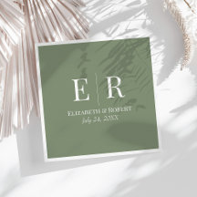 Olive Green Minimalistisch Monogram Wedding