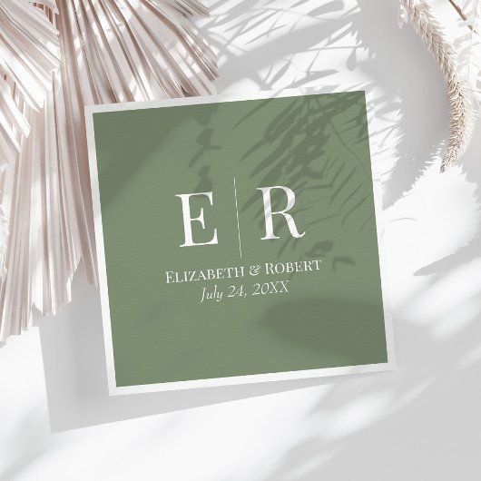 Olive Green Minimalistisch Monogram Wedding Serviette