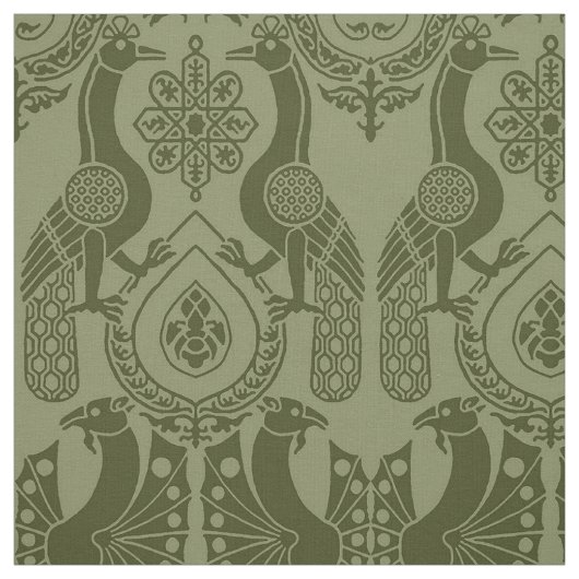 Olive Green Mittelalterliche Friedhöfe und Drachen Stoff (Muster)