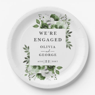 Olive Green Modern Country Floral Engagement Party Pappteller