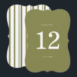 Olive Green Modern Die-Cut Table Number Einladung<br><div class="desc">Trending olive green die-cut wedding table number for a modern elegant wedding reception. This stylish signage reflects quiet luxury and modern botanical aesthetics, perfect for the fashion-forward modern bride planning a vineyard, garden, or coastal celebration. Pair with gold table stands, olive linens, and minimalist floral centerpieces for a chic editorial...</div>