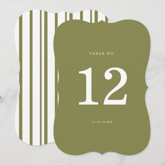 Olive Green Modern Die-Cut Table Number Einladung (Vorne/Hinten)