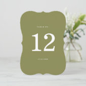 Olive Green Modern Die-Cut Table Number Einladung (Stehend Vorderseite)