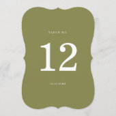 Olive Green Modern Die-Cut Table Number Einladung (Vorderseite)