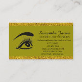 Olive Green Modern Eyelash Artist Shimmer Gold Visitenkarte (Rückseite)