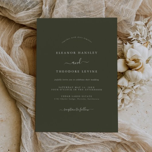 Olive Green Modern Minimalistisch Wedding Einladung