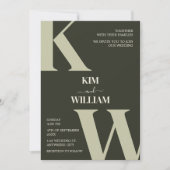Olive Green Modern Monogram Wedding Einladung (Vorderseite)