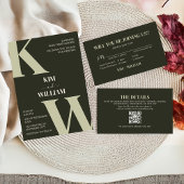 Olive Green Modern Monogram Wedding Einladung