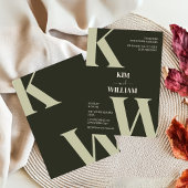 Olive Green Modern Monogram Wedding Einladung