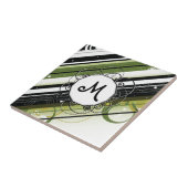 Olive Green Modern Retro Streifen mit Monogramm Fliese (Seite)