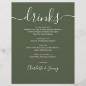Olive Green Modern Script Wedding Drinks Menü (Vorne)