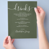 Olive Green Modern Script Wedding Drinks Menü (Hand)