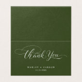 Olive Green Modern Script Wedding Folded Thank You (Außenseite Aufgefaltet)