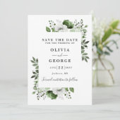 Olive Green Modern Watercolor Foto Hochzeit Save The Date (Stehend Vorderseite)