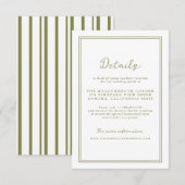 Olive Green Modern Wedding Details Card Begleitkarte (Vorne/Hinten)
