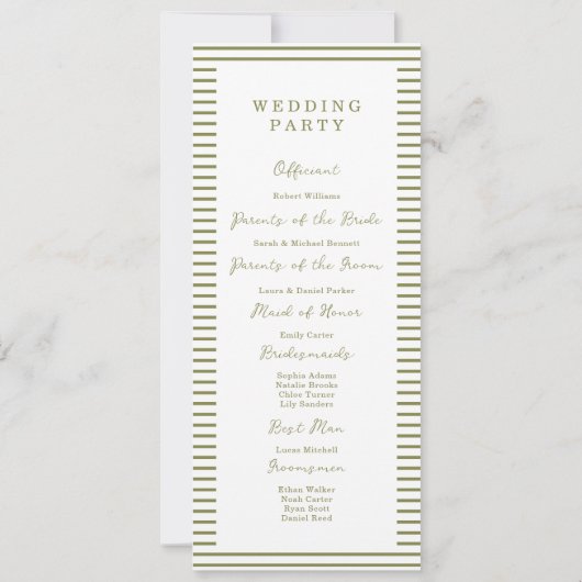 Olive Green Modern Wedding Program Card Einladung (Rückseite)