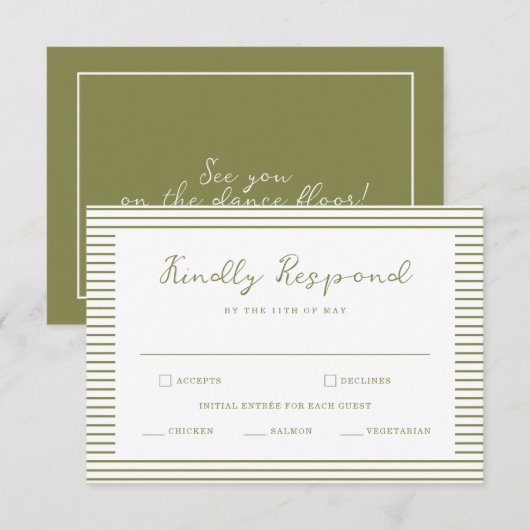 Olive Green Modern Wedding RSVP Card Begleitkarte (Vorne/Hinten)