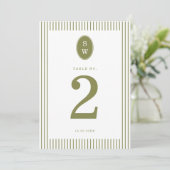 Olive Green Modern Wedding Table Number Einladung (Stehend Vorderseite)