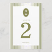 Olive Green Modern Wedding Table Number Einladung (Vorderseite)