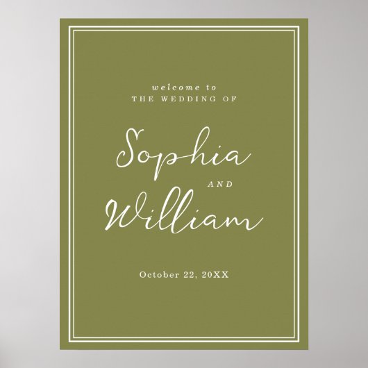 Olive Green Modern Wedding Welcome Sign Poster (Vorne)