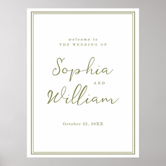 Olive Green Modern Wedding Welcome Sign Poster (Vorne)