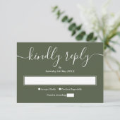 Olive Green Moderne Minimalistisch Elegante Schrif RSVP Karte (Stehend Vorderseite)