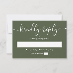 Olive Green Moderne Minimalistisch Elegante Schrif RSVP Karte
