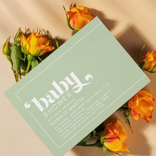 Olive Green | Moderne Retro-Neutral-Babydusche Einladung