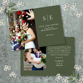 Olive Green Monogram 2 Foto Wedding Dankeskarte