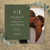Olive Green Monogram Foto Wedding Save The Date
