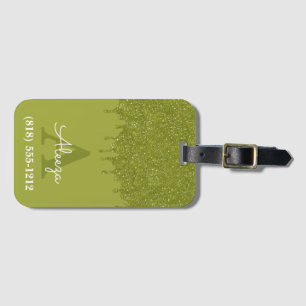 Olive Green Monogram Glitzer Tropfen Gepäckanhänger