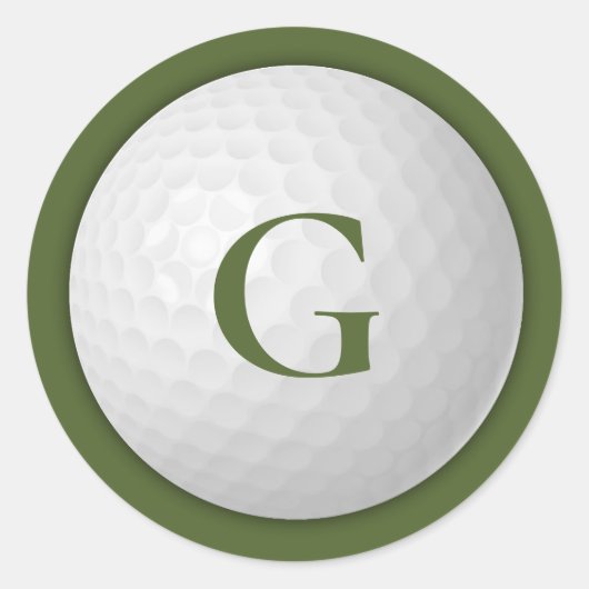 Olive Green Monogram Golf Ball Runder Aufkleber (Vorderseite)