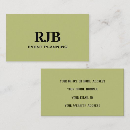 Olive Green Monogram Initial Individuelle Name Sim Visitenkarte (Vorne/Hinten)