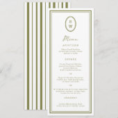 Olive Green Monogram Long Wedding Menu Card Einladung (Vorne/Hinten)