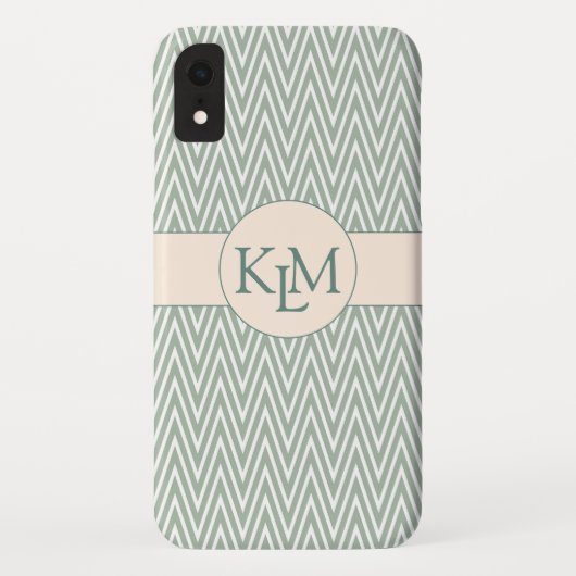 Olive Green Monogram mit Zickzack Muster Case-Mate iPhone Hülle (Rückseite)