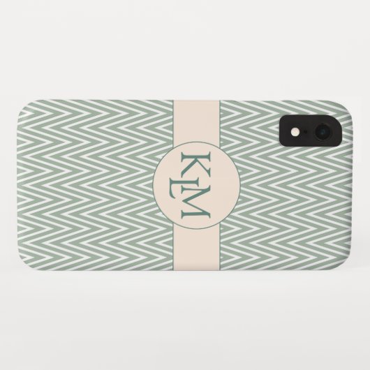 Olive Green Monogram mit Zickzack Muster Case-Mate iPhone Hülle (Rückseite (Horizontal))
