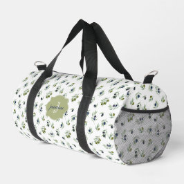 Olive Green Monogram Name Watercolor Chic Pattern Duffle Bag
