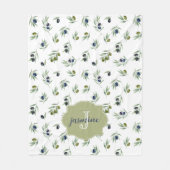 Olive Green Monogram Name Watercolor Chic Pattern Fleecedecke (Vorderseite)