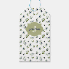 Olive Green Monogram Name Watercolor Chic Pattern Geschenkanhänger