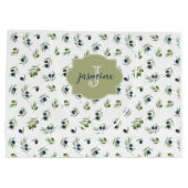 Olive Green Monogram Name Watercolor Chic Pattern Große Geschenktüte (Rückseite)