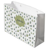 Olive Green Monogram Name Watercolor Chic Pattern Große Geschenktüte (Rückseite Schrägansicht)