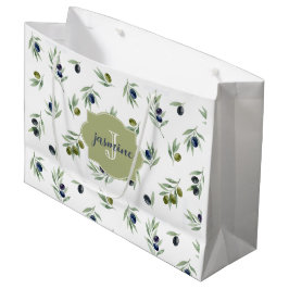 Olive Green Monogram Name Watercolor Chic Pattern Große Geschenktüte