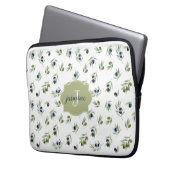 Olive Green Monogram Name Watercolor Chic Pattern Laptopschutzhülle (Vorderseite Links)