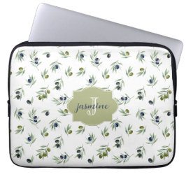 Olive Green Monogram Name Watercolor Chic Pattern Laptopschutzhülle