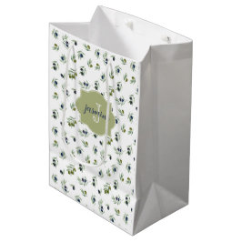 Olive Green Monogram Name Watercolor Chic Pattern Mittlere Geschenktüte