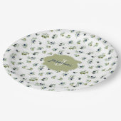 Olive Green Monogram Name Watercolor Chic Pattern Pappteller (Schrägansicht)